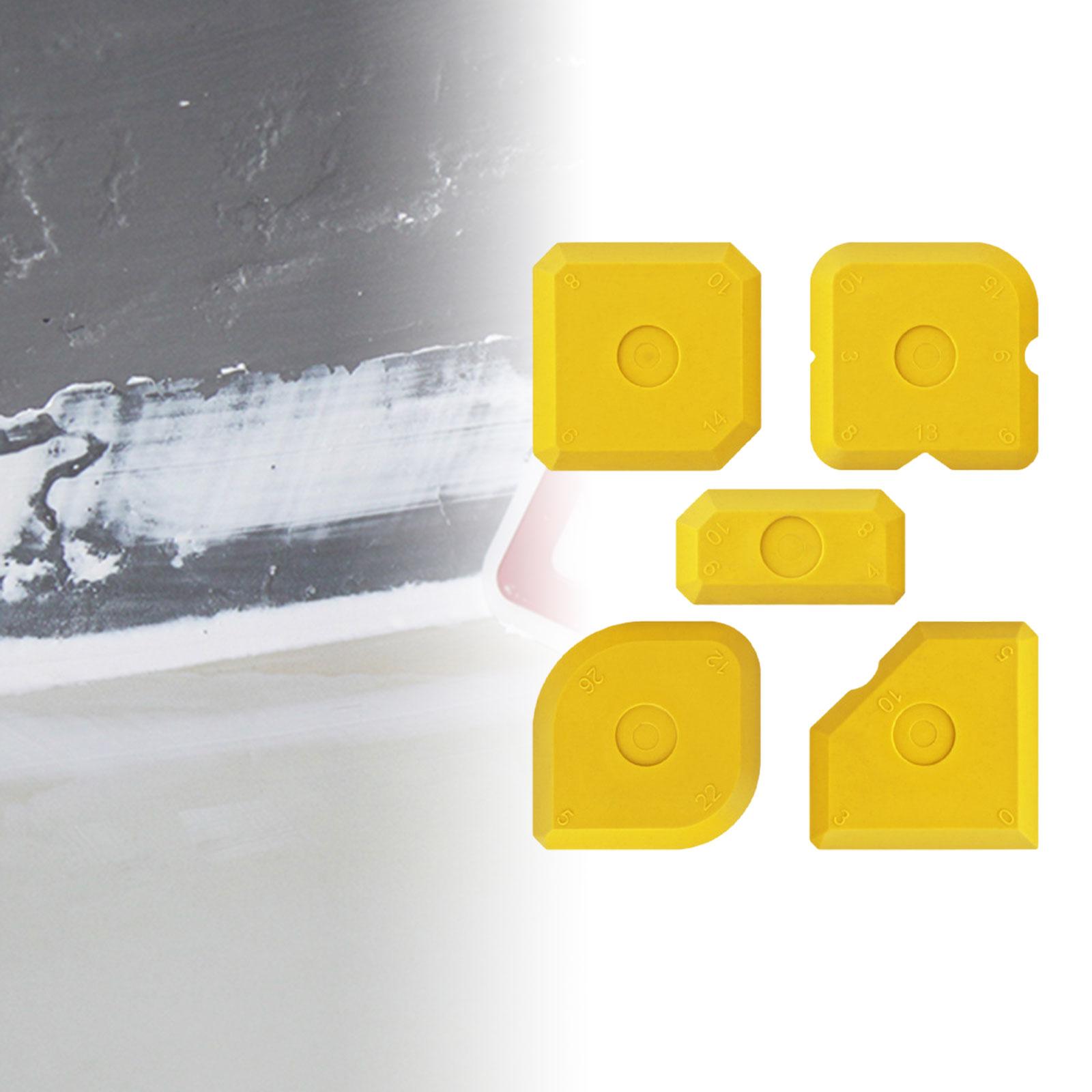 koolsoo 5Pcs Caulking Tool Set Grout Wiper Professional Sealant Finishing Tool Glass Edge Trimming for Window Glass Living Room Yellow